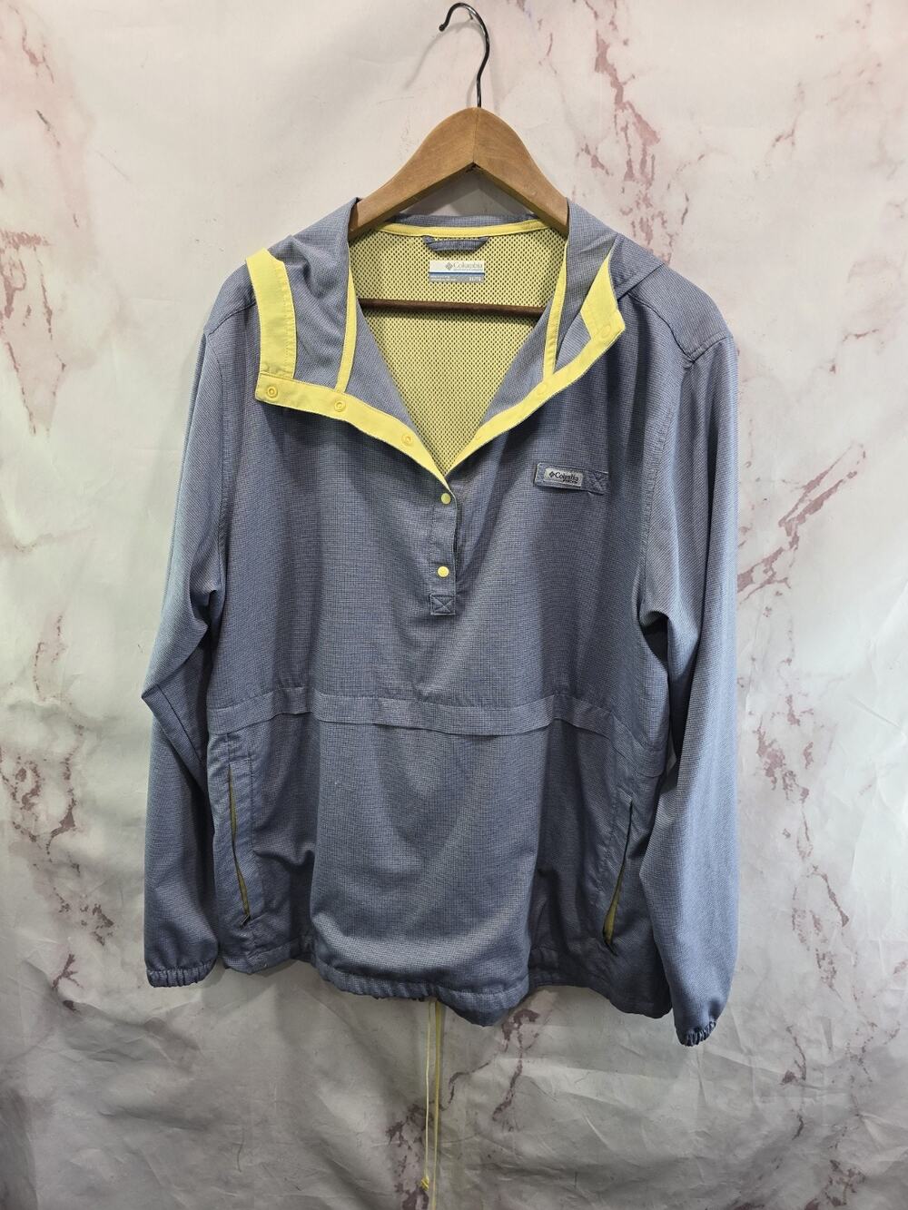 Columbia Jacket Womens XL Yellow Anorak Windbreaker Vented PFG Tamiami Hooded